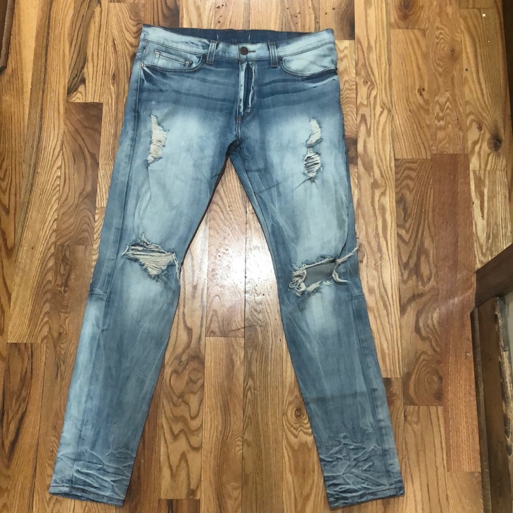 Golden Blue Ripped Jeans